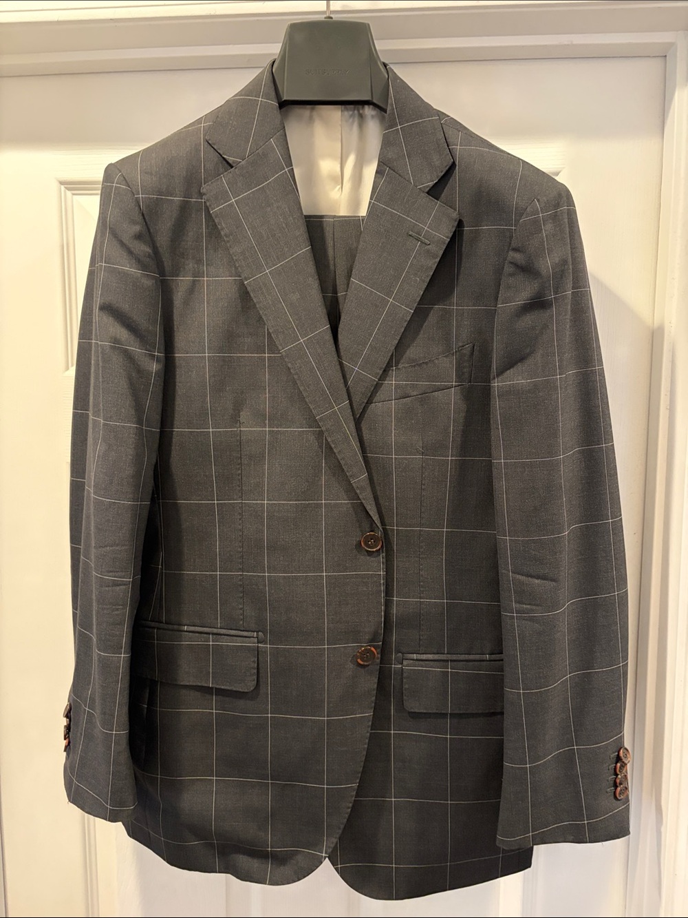 Suitsupply Charcoal Gray Windowpane Suit | 40R